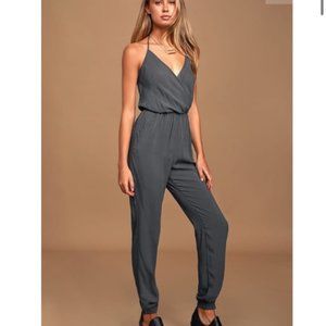NWT Lulu's Learning to Fly Gray Halter Jumpsuit S